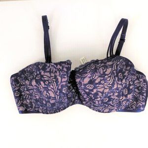 Soma Enticing Lift Balconette Blue Lace Underwire Bra Size: 38DD